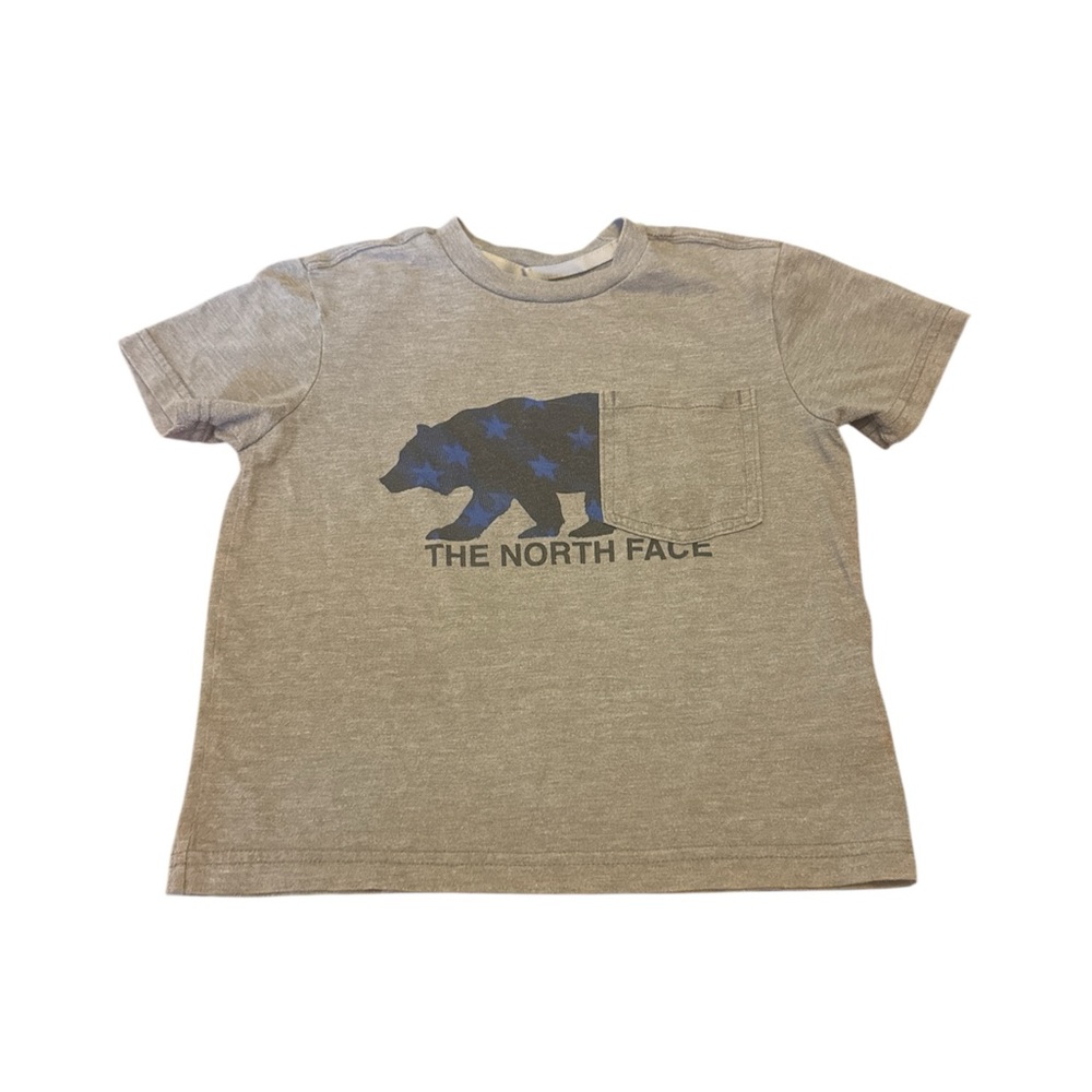 The North Face Kids Gray T-Shirt with Blue Bear Graphic